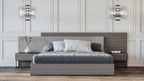 Enzo Italian Modern Grey Oak & Fabric Bed with Nightstands