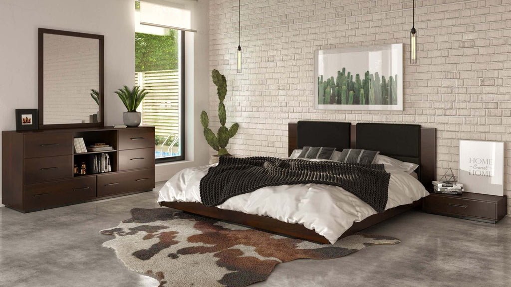 Fantasia - Dark Walnut/Dark Grey Bed and Two Nightstands - Dark Walnut/Dark Grey Bed and Two Nightstands