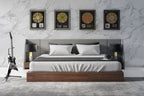 Janice - Modern Grey Fabric and Walnut Bed and Nightstands - Modern Grey Fabric and Walnut Bed and Nightstands