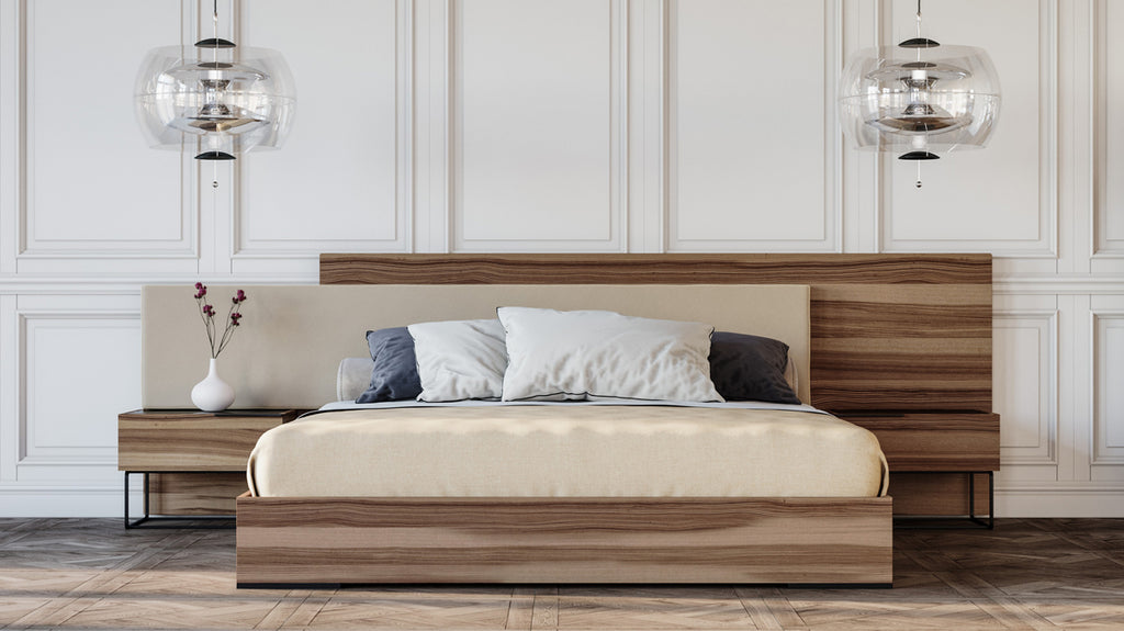Matteo Italian Modern Walnut & Fabric 4-Piece Bedroom Set - Piece Bedroom Set