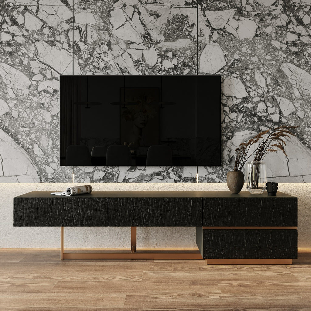 Tasha - Modern Black Ash + Brushed Gold TV Stand