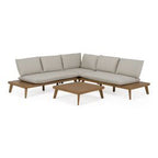 Tavira - Outdoor Off-White Fabric + Eucalyptus Sectional Sofa + Coffee Table Set