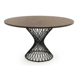 Theresa Modern Round Walnut & Black Table