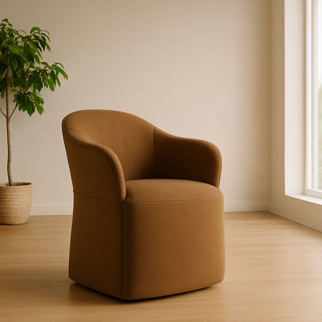 Timothy - Modern Brown Fabric Dining Chair with Castor Wheels