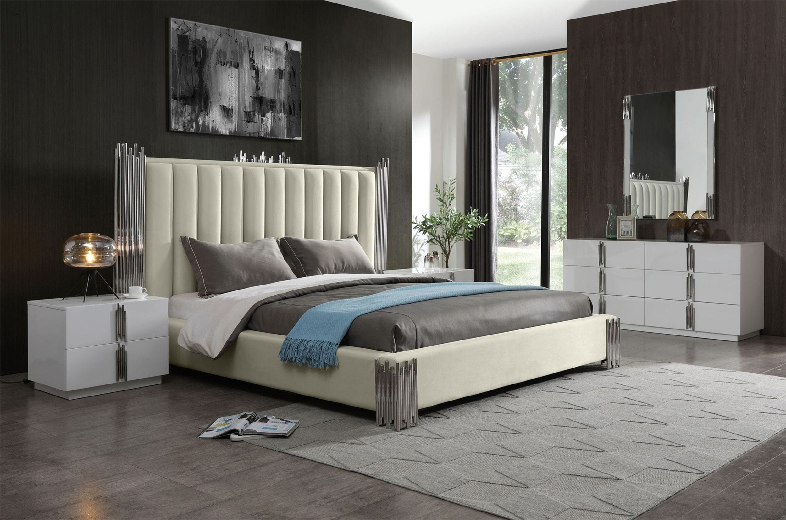 Token - Queen Modern White & Stainless Steel Bed - Queen Modern White & Stainless Steel Bed