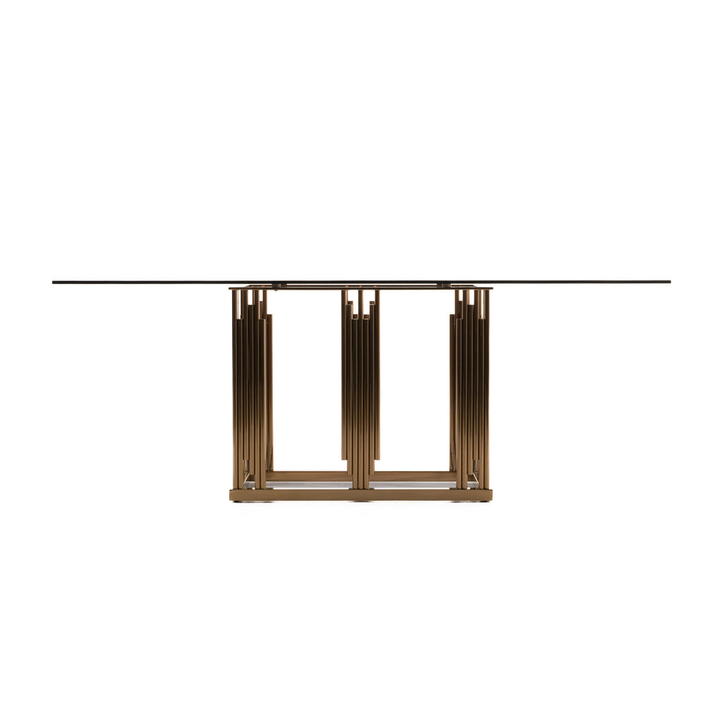 Token Modern Smoked Grey Glass & Rosegold Dining Table