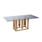 Token Modern Smoked Grey Glass & Rosegold Dining Table