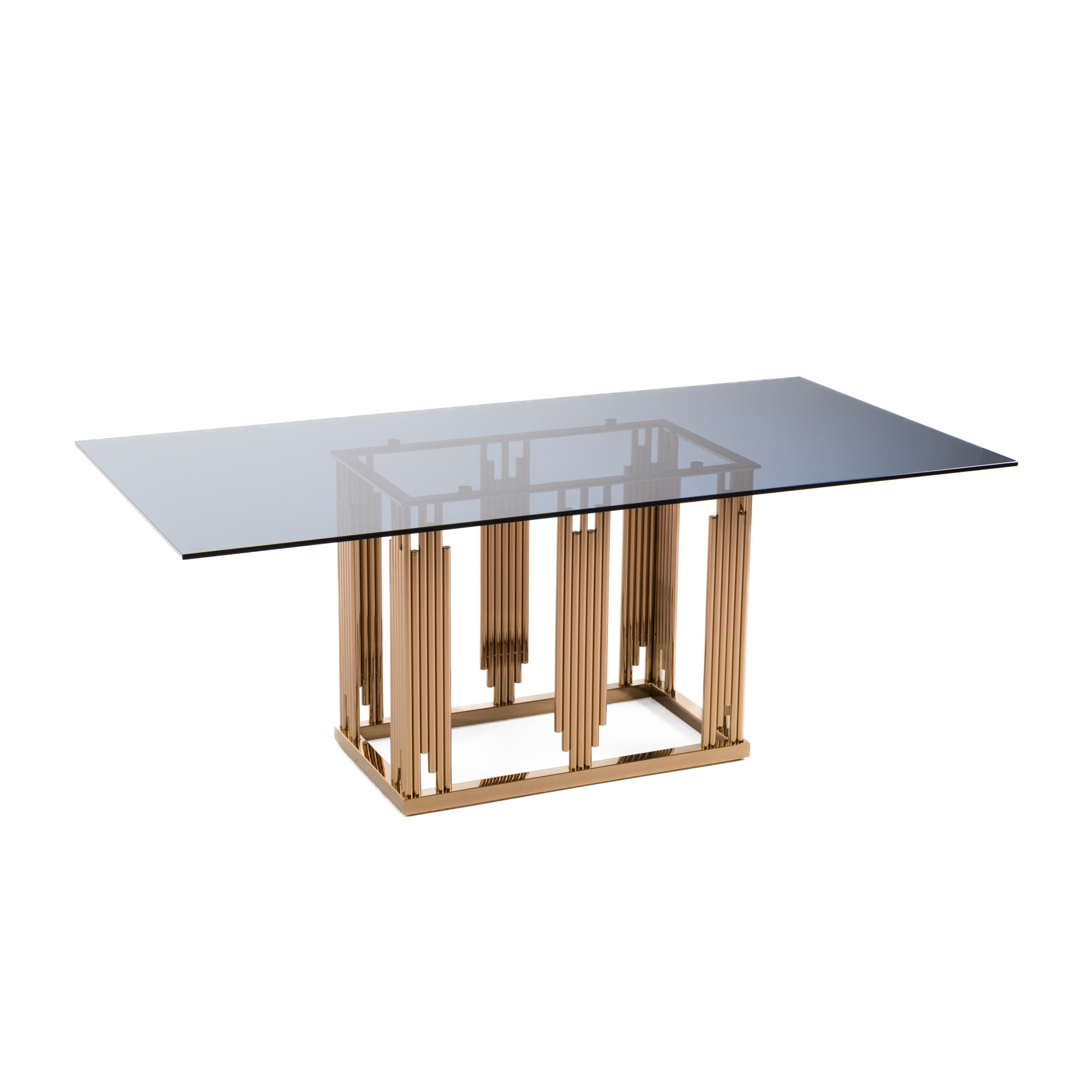 Token Modern Smoked Grey Glass & Rosegold Dining Table