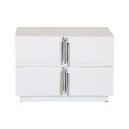 Token - Modern White & Stainless Steel Wide Nightstand