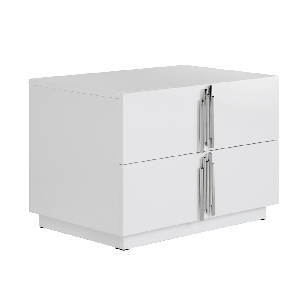 Token - Modern White & Stainless Steel Wide Nightstand