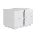 Token - Modern White & Stainless Steel Wide Nightstand