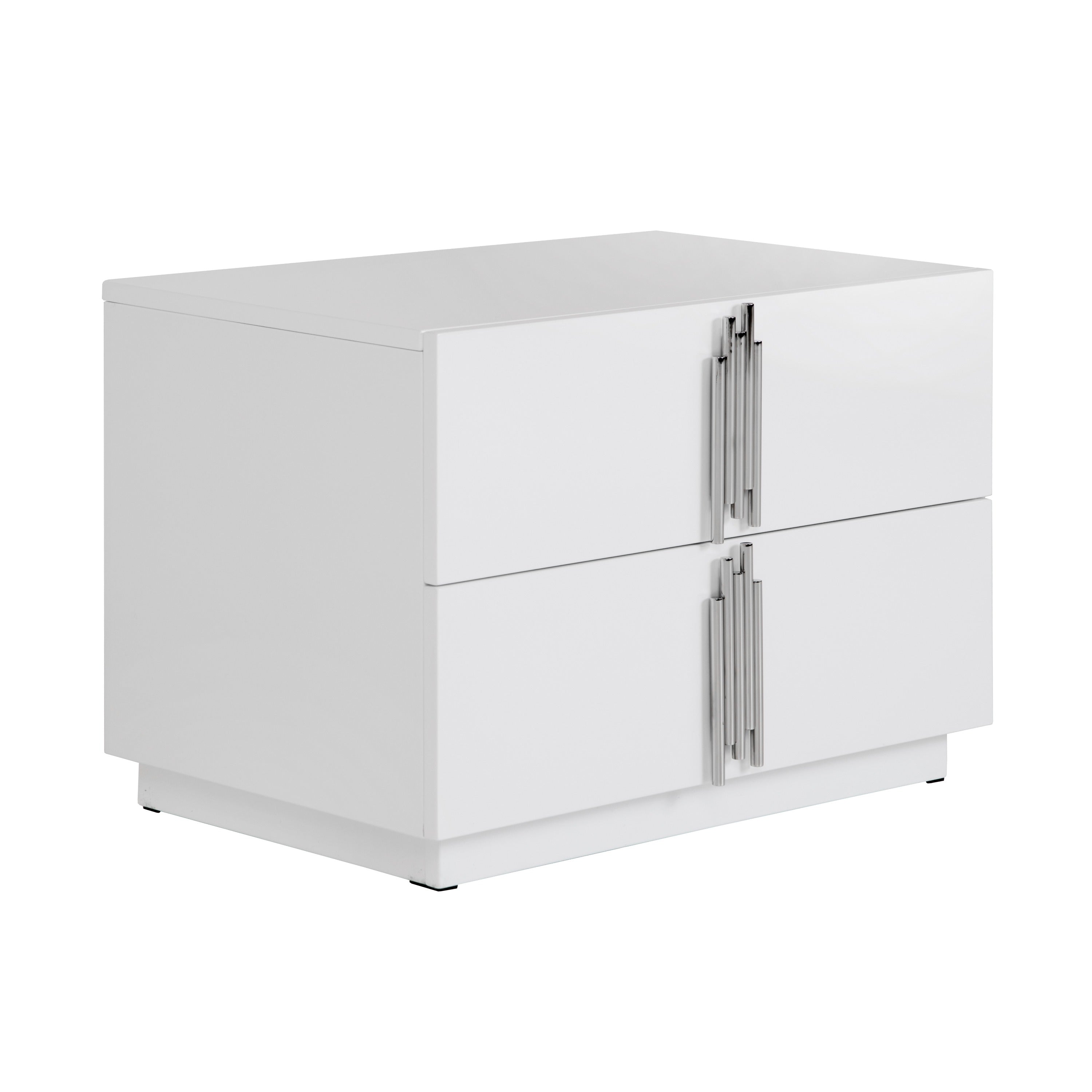 Token - Modern White & Stainless Steel Wide Nightstand