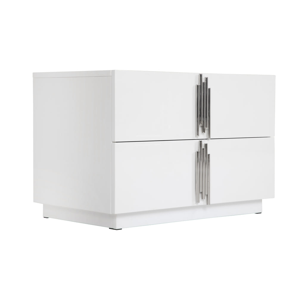 Token - Modern White & Stainless Steel Wide Nightstand