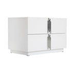 Token - Modern White & Stainless Steel Wide Nightstand