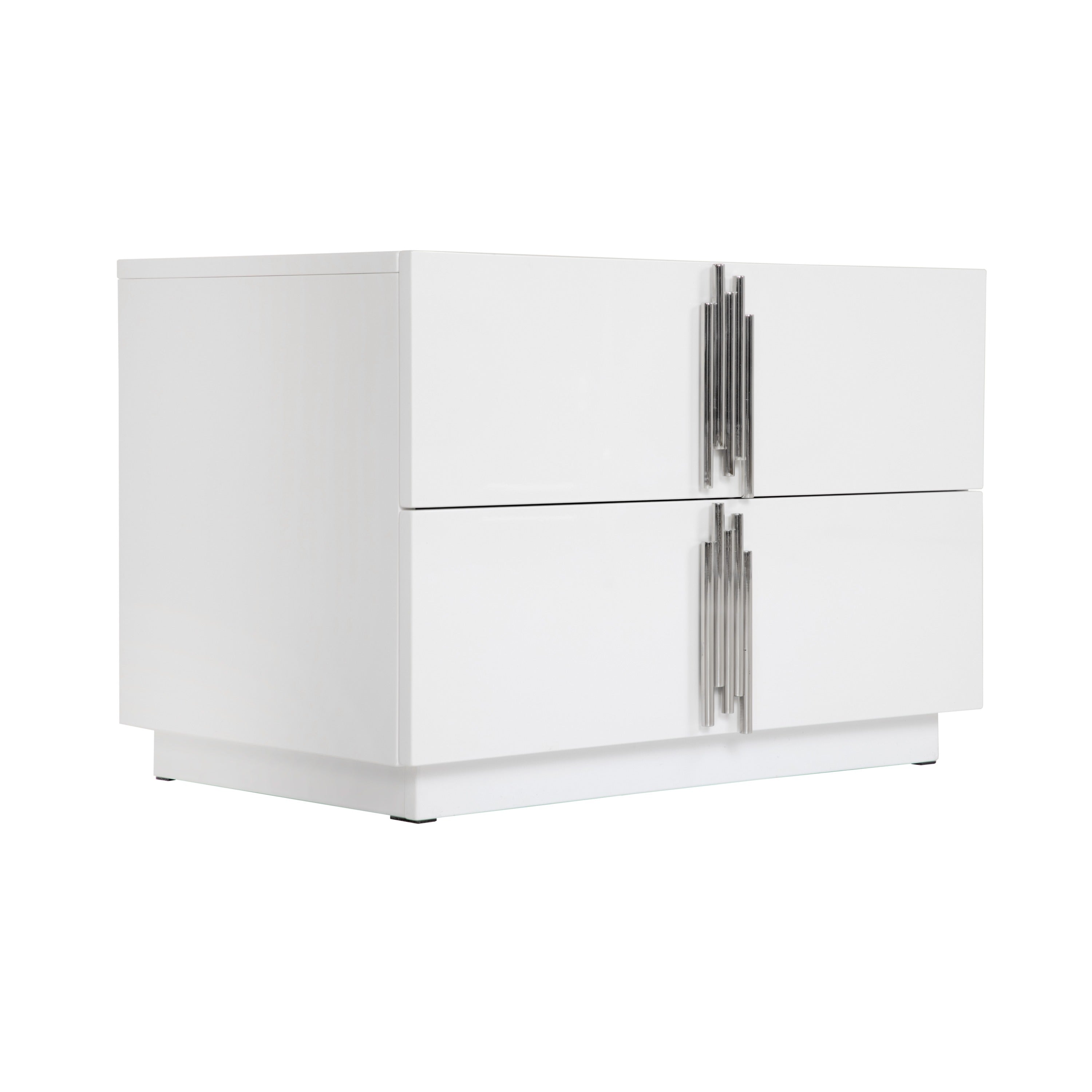 Token - Modern White & Stainless Steel Wide Nightstand