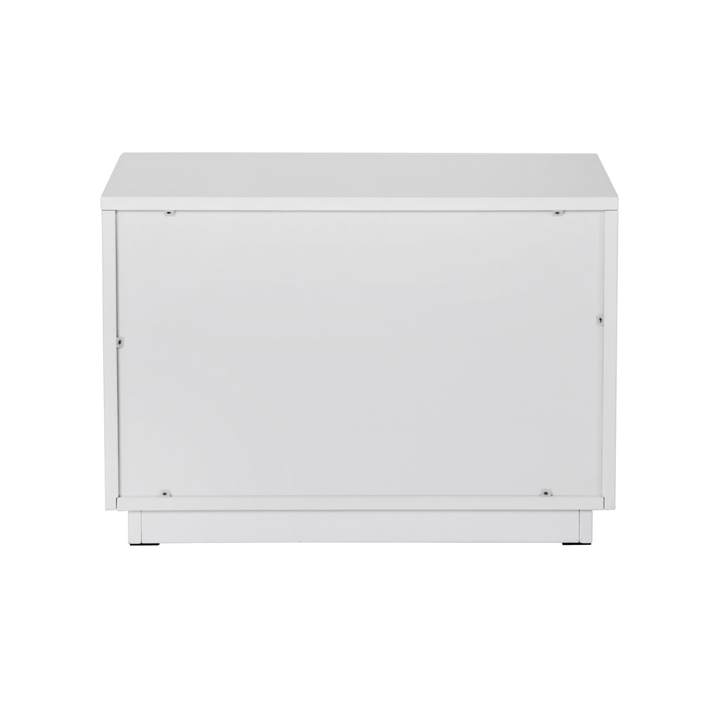 Token - Modern White & Stainless Steel Wide Nightstand