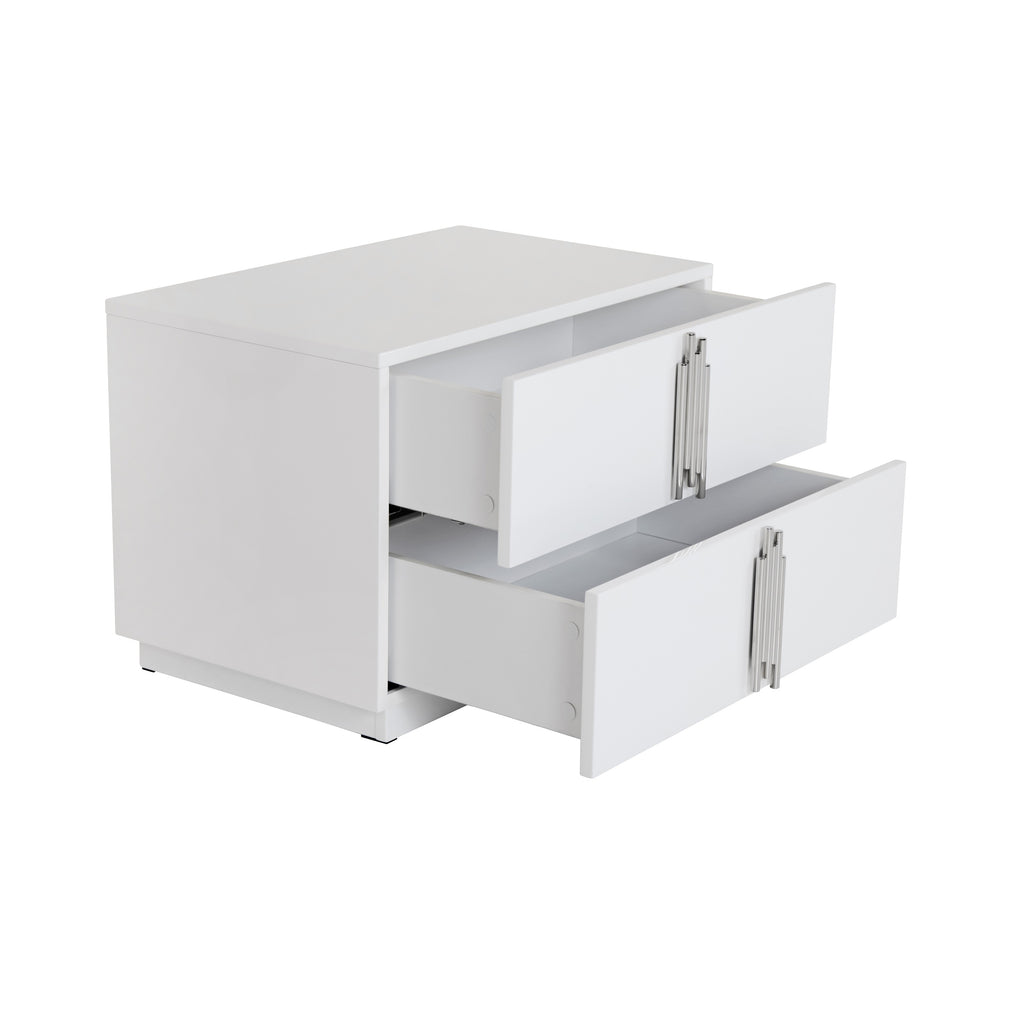 Token - Modern White & Stainless Steel Wide Nightstand