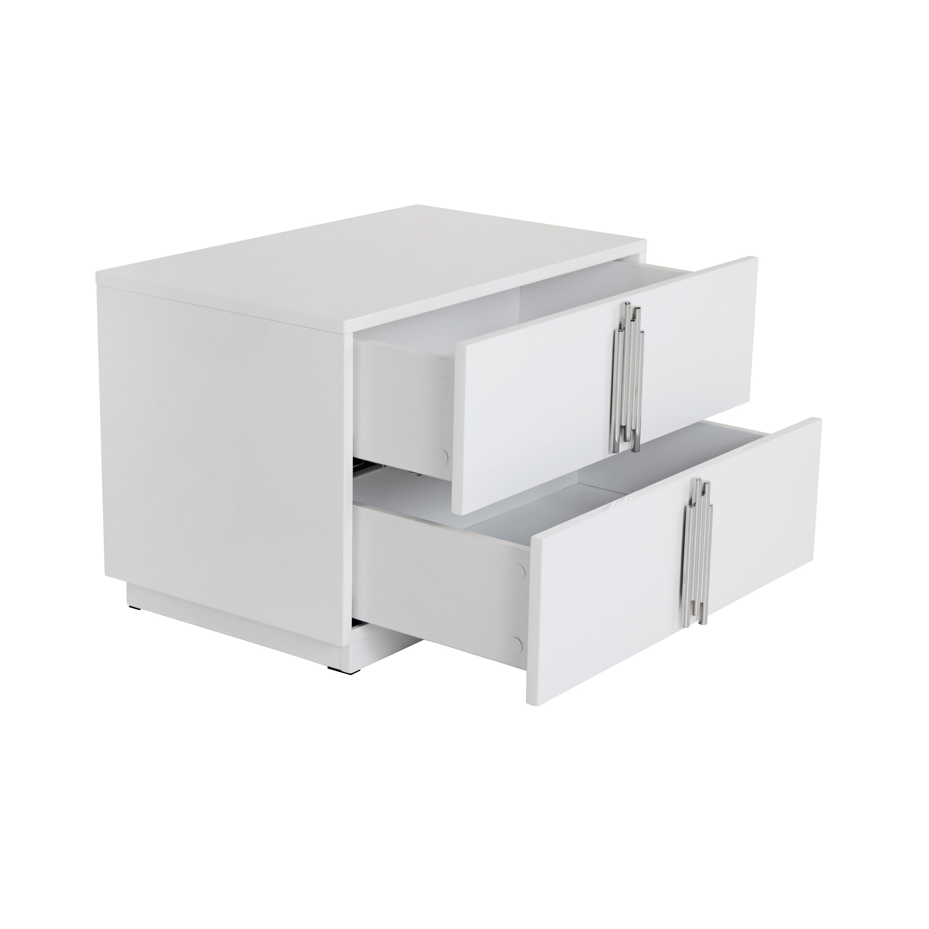 Token - Modern White & Stainless Steel Wide Nightstand