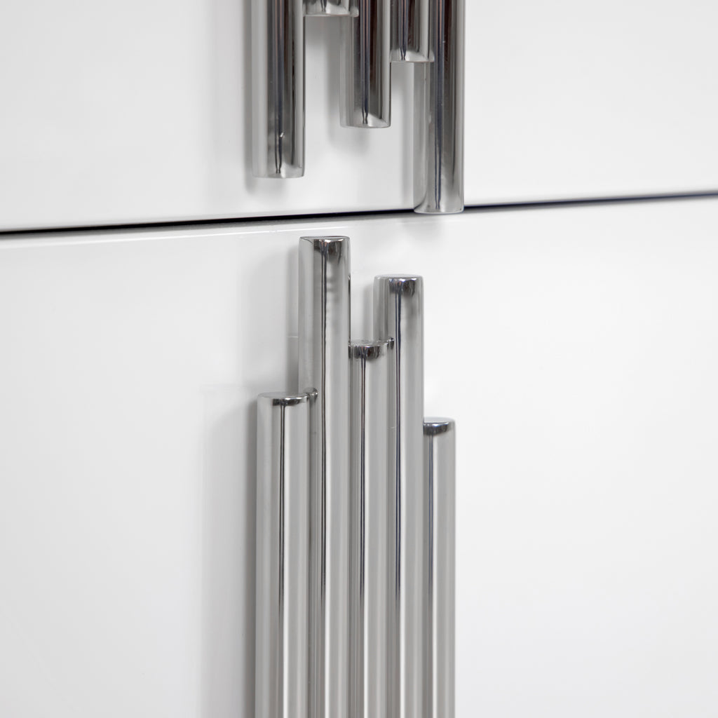 Token - Modern White & Stainless Steel Wide Nightstand