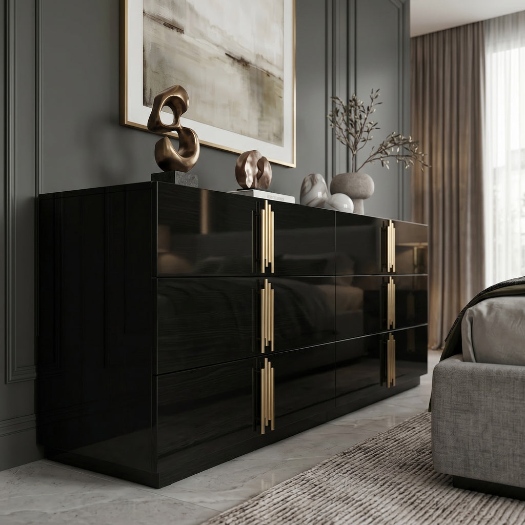 Token - Modern Black + Gold Wide Dresser