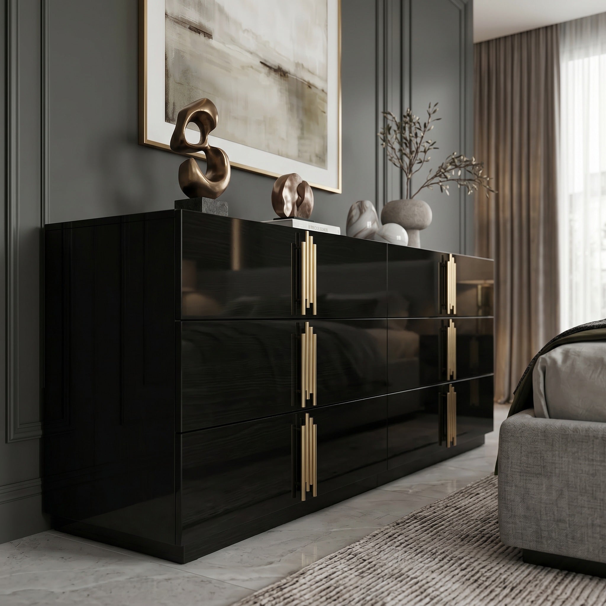 Token - Modern Black + Gold Wide Dresser