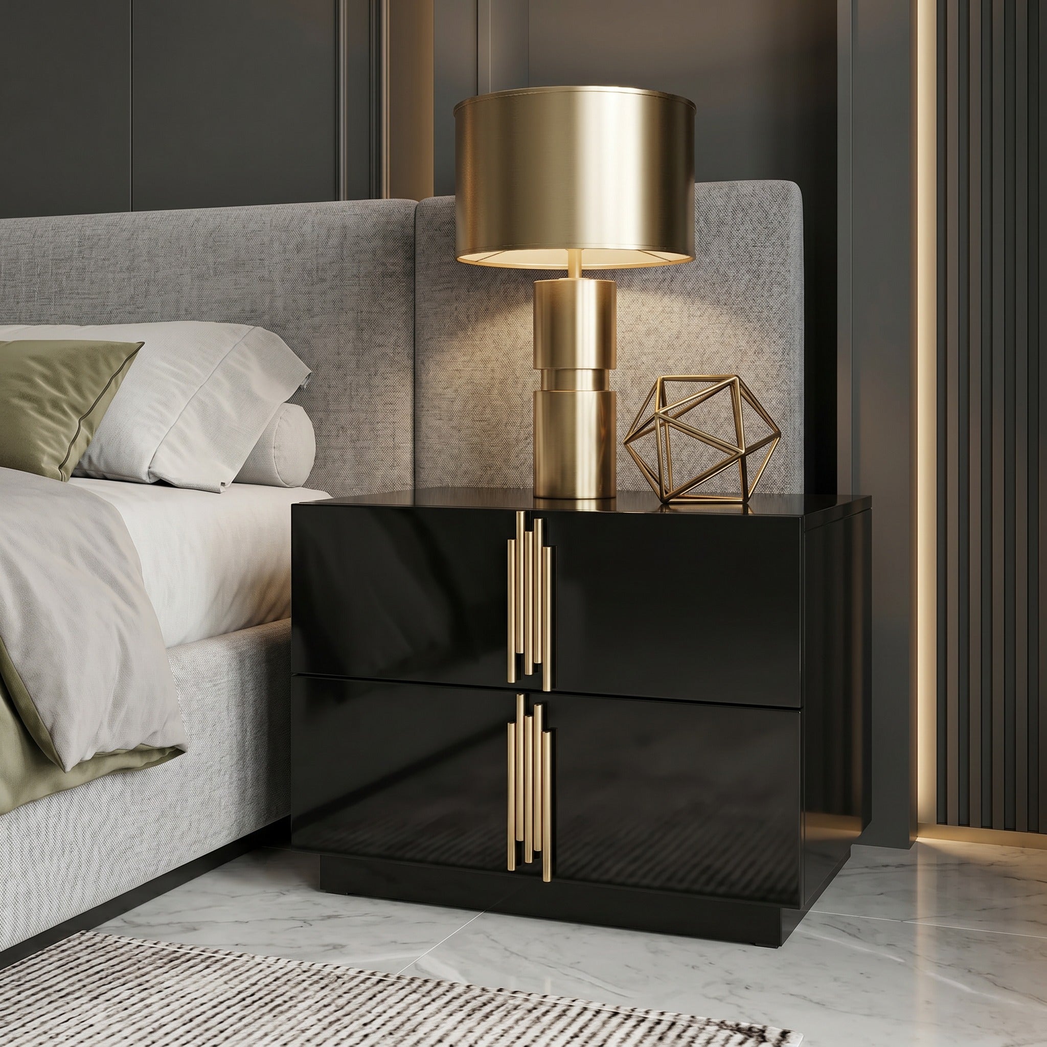 Token - Modern Black + Gold Wide Nightstand