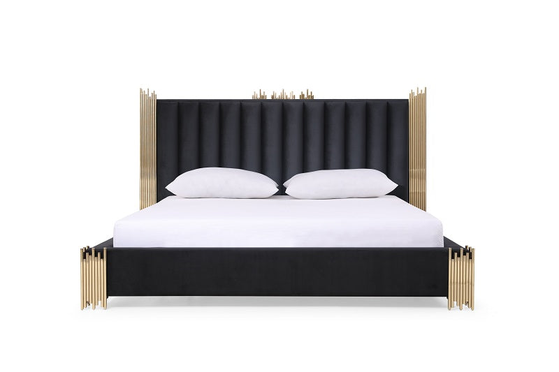 Token - Modern Black + Gold Bed + Nightstands - Modern Black + Gold Bed + Nightstands