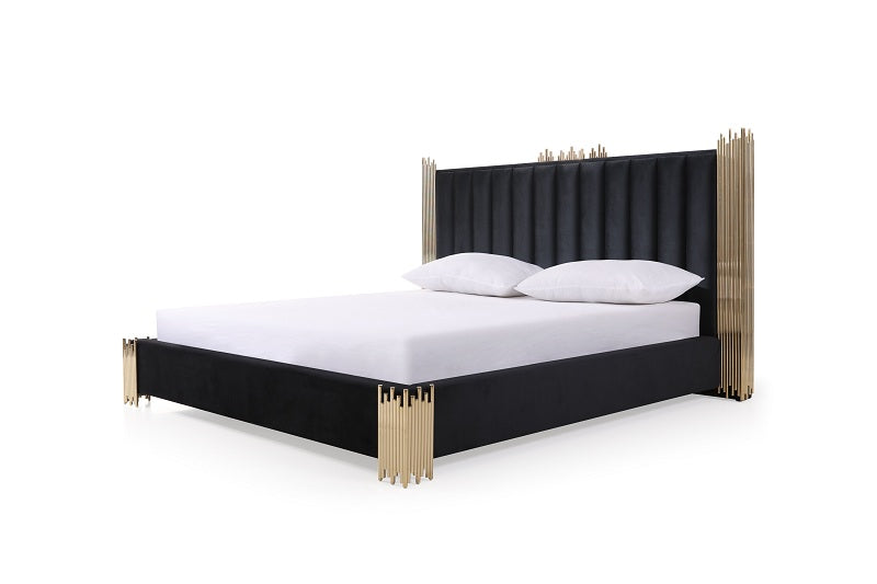 Token - Modern Black + Gold Bed + Nightstands - Modern Black + Gold Bed + Nightstands