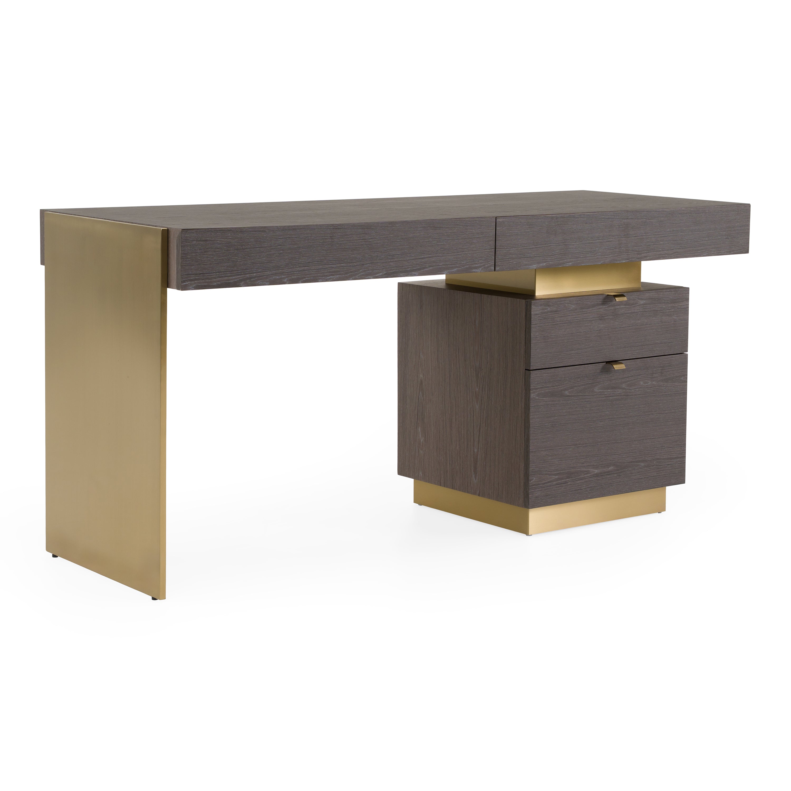 Trahan - Modern Grey Elm & Gold Office Desk