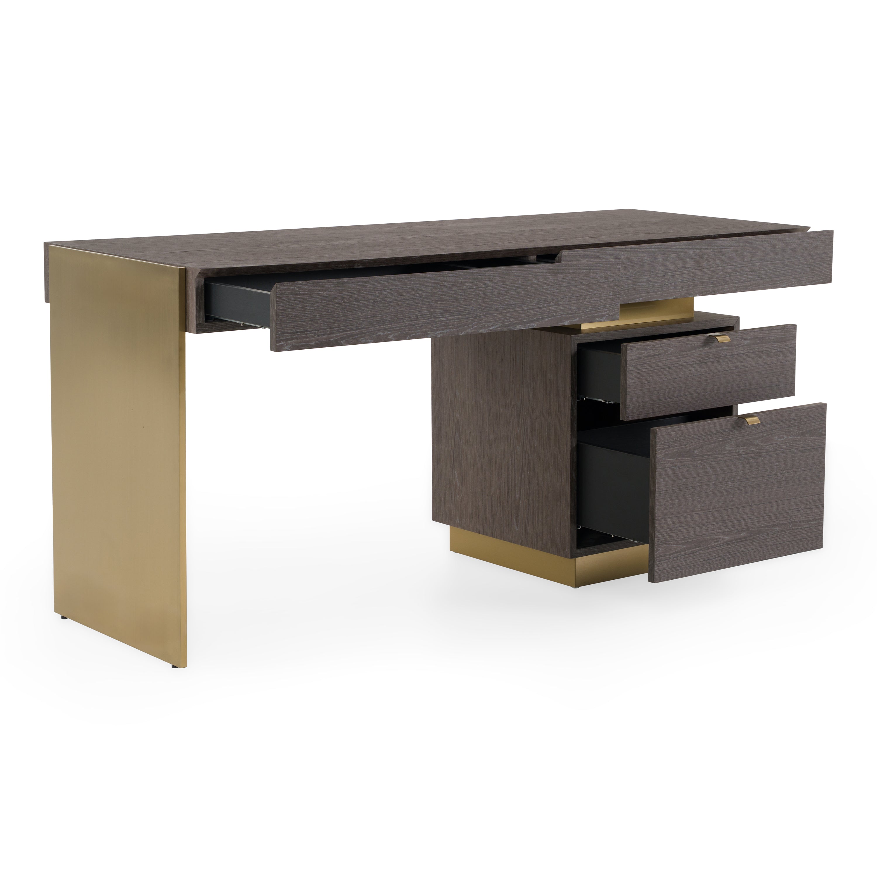 Trahan - Modern Grey Elm & Gold Office Desk