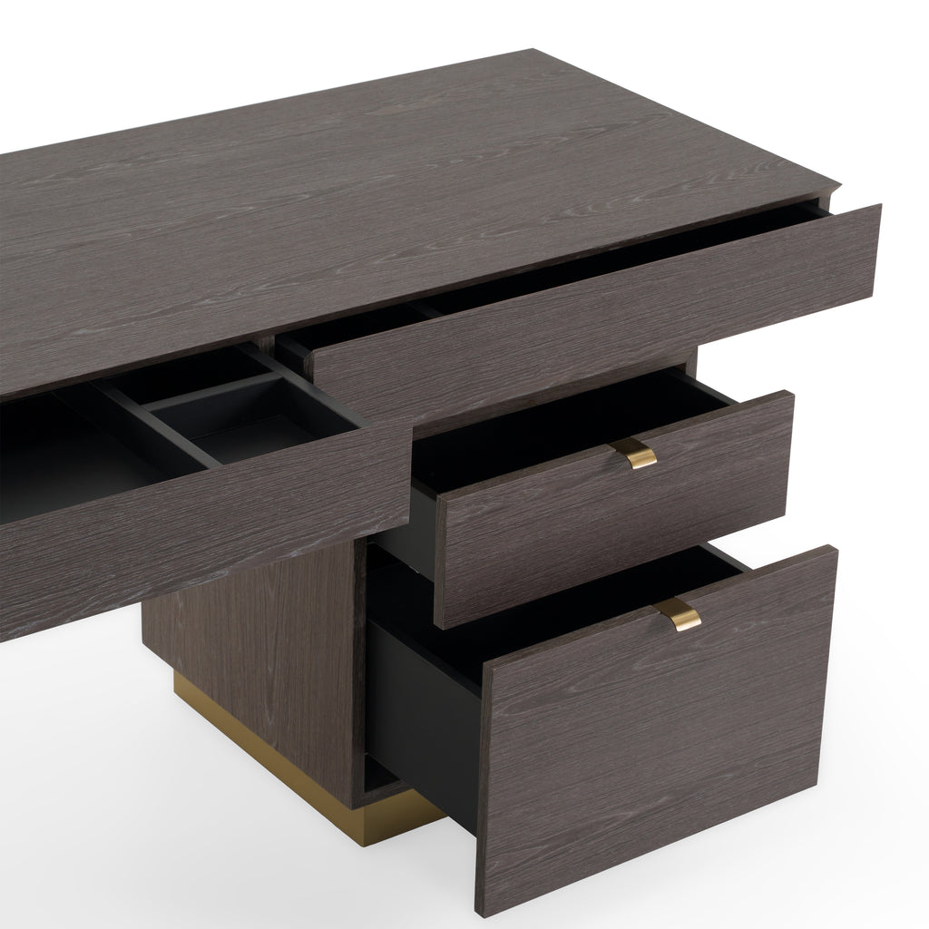 Trahan - Modern Grey Elm & Gold Office Desk