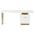 Trahan - Modern Gloss White and Brushed Gold Office Desk