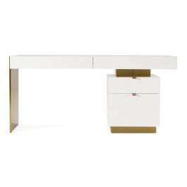Trahan - Modern Gloss White and Brushed Gold Office Desk