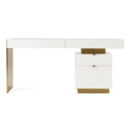 Trahan - Modern Gloss White and Brushed Gold Office Desk