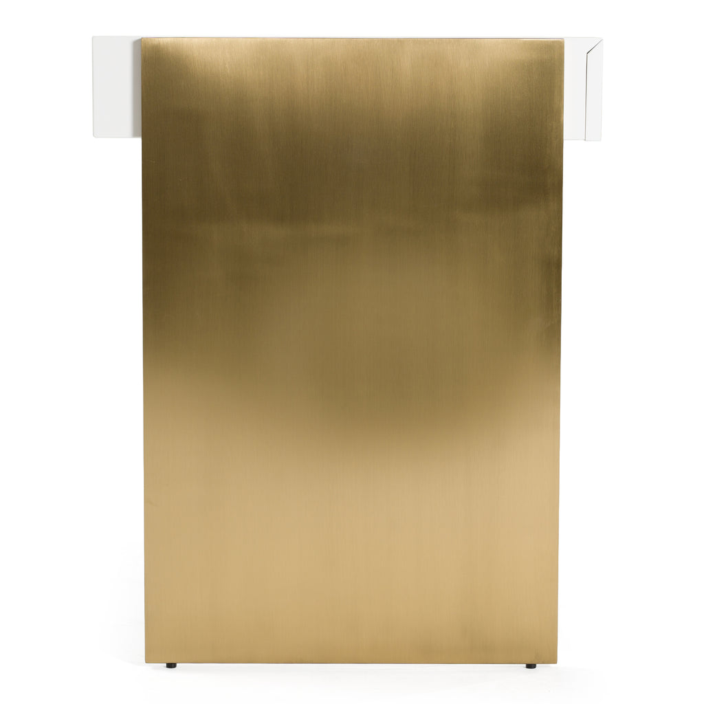 Trahan - Modern Gloss White and Brushed Gold Office Desk