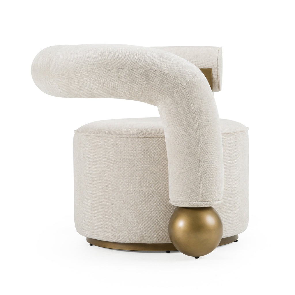 Tranquil - Contemporary Beige Fabric + Antique Brass Accent Chair