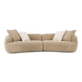 Trevor - Modern Tan Fabric Curved Mini Sectional Sofa
