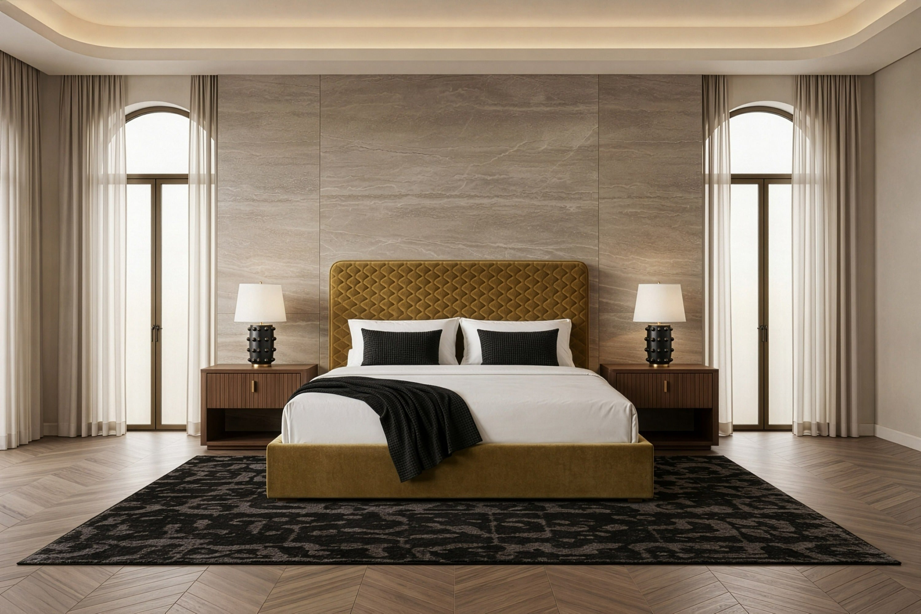Eastern King Trieste - Modern Brown Fabric Bed - Modern Brown Fabric Bed