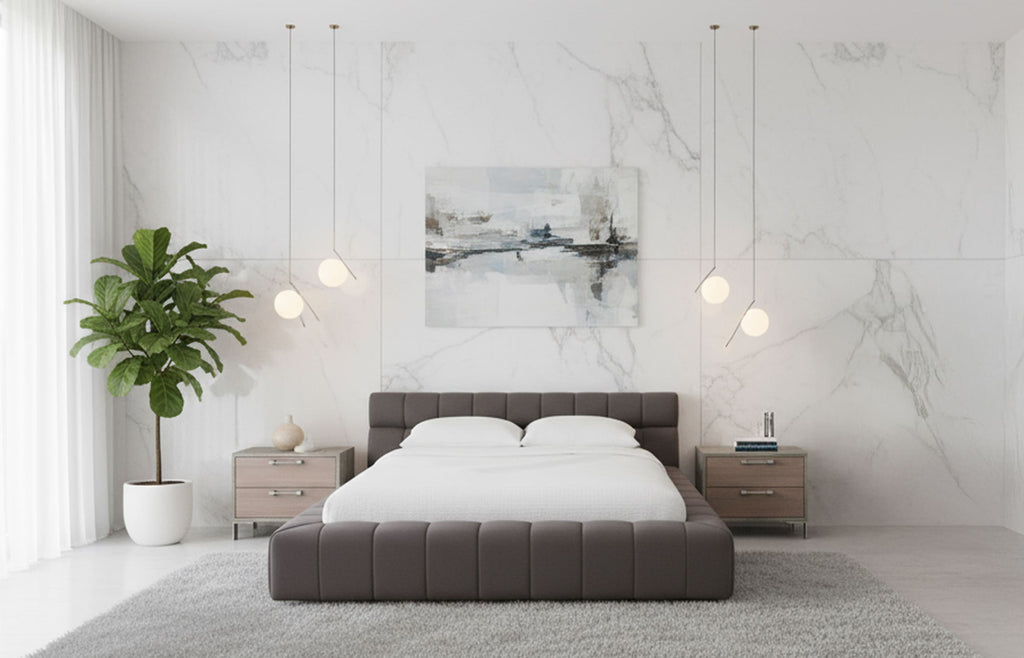 Eastern King Tyree - Modern Tufted Grey Fabric Bed - Modern Tufted Grey Fabric Bed