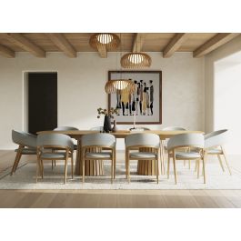 Truman - Mid-Century Modern Natural Oak Extendable Dining Table + 10 Chairs Set