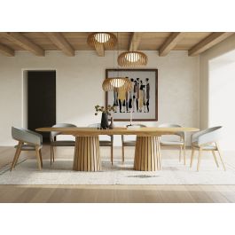 Truman - Mid-Century Modern Natural Oak Extendable Dining Table + 6 Chairs Set