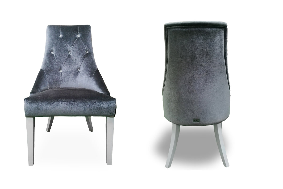 Charlotte - Grey Velour & White High Gloss Dining Chair (Set of 2) - Grey Velour & White High Gloss Dining Chair (Set of 2)