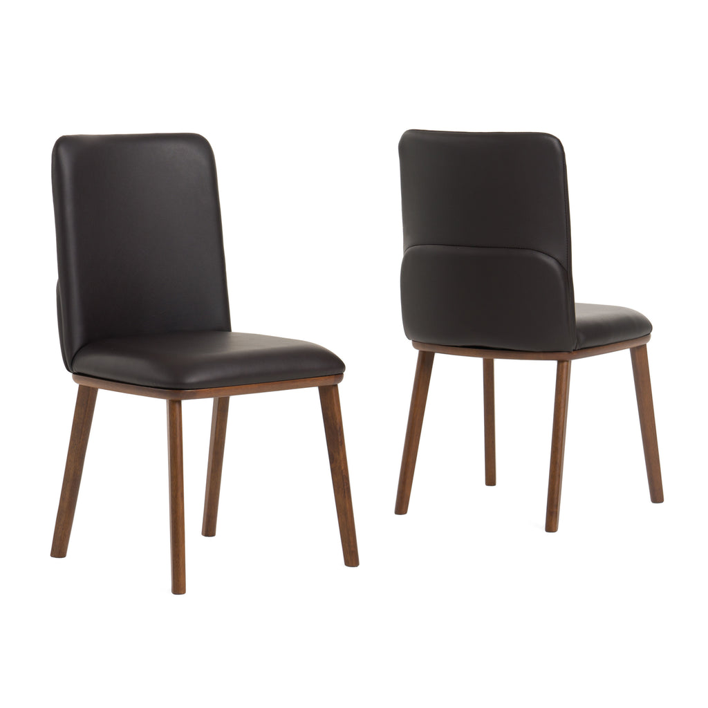 Utah - Modern Walnut and Brown Eco-Leather Dining Chair - Set of 2