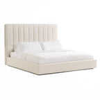 Valhalla + Lorenzo - Modern White Fabric + Light Oak 4-Piece Bedroom Set - Modern White Fabric + Light Oak 4 - Piece Bedroom Set