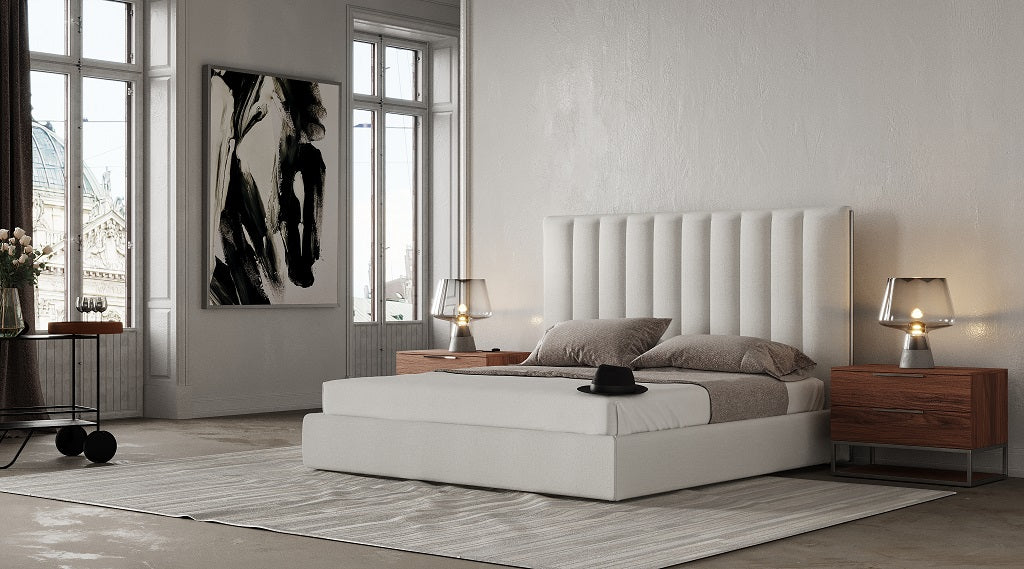 Valhalla - Contemporary White Fabric Bed - Contemporary White Fabric Bed - Eastern King