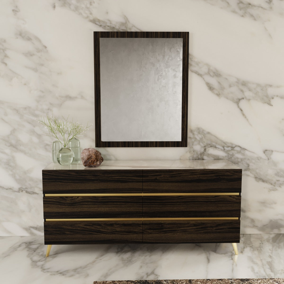 Queen Velondra - Modern Eucalypto + Marble 4-Piece Bedroom Set - Modern Eucalypto + Marble 4 - Piece Bedroom Set