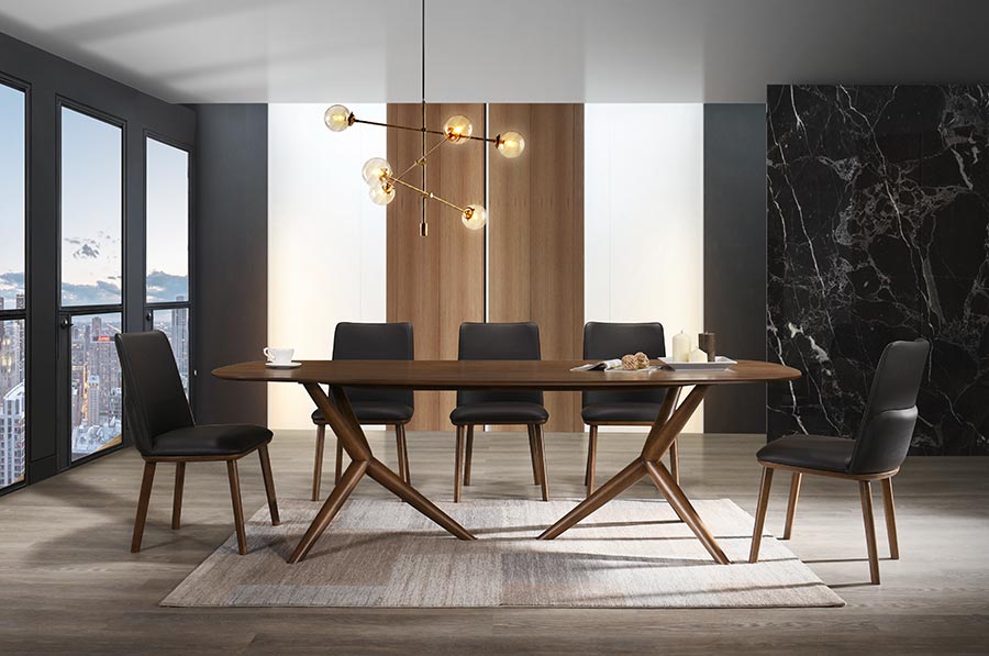 Utah - Modern Walnut and Brown Eco-Leather Dining Chair - Set of 2