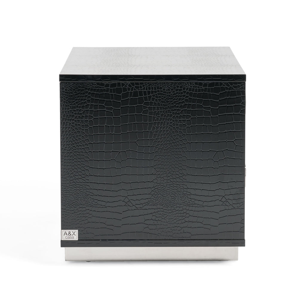Victoria Modern Black Crocodile Nightstand