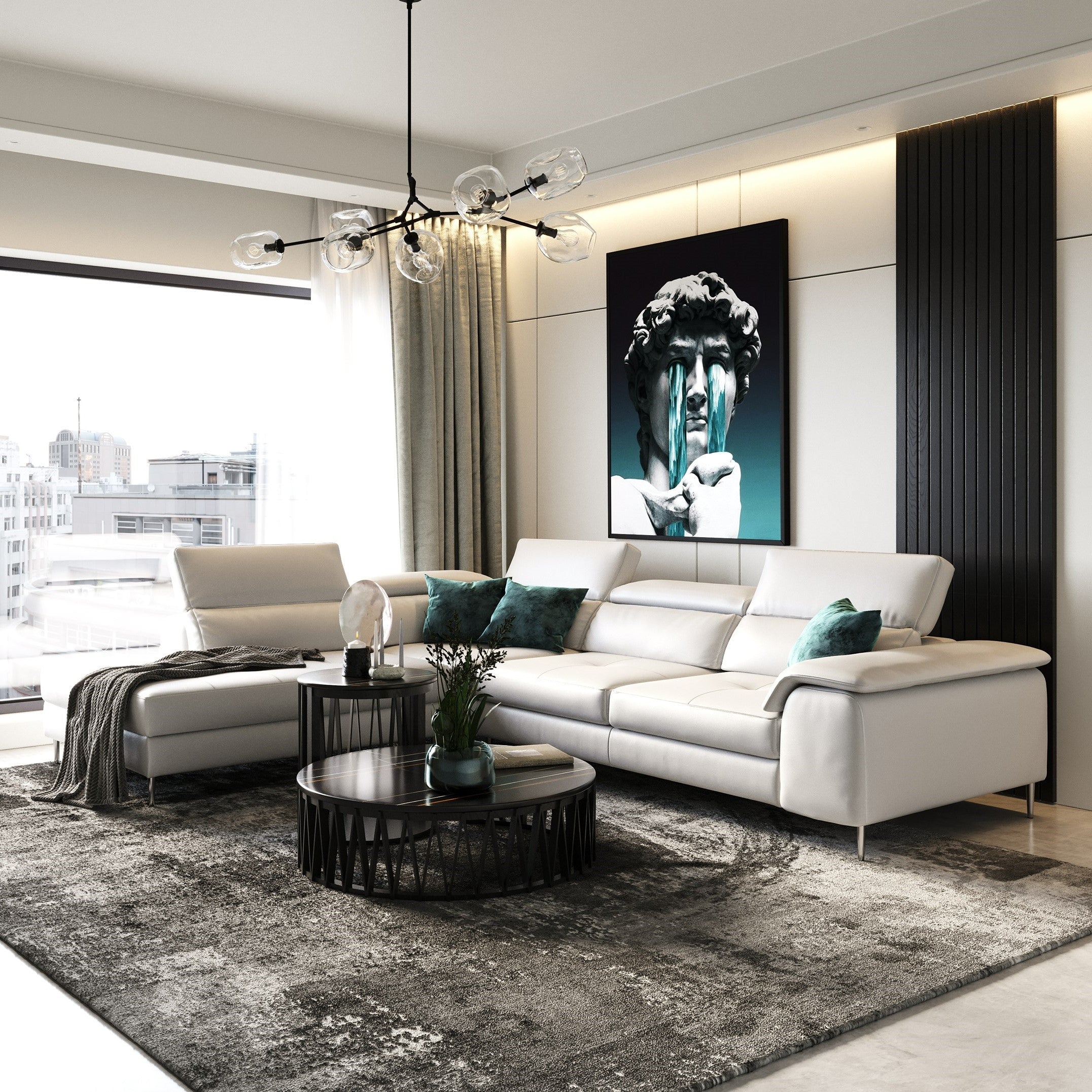 Viola - Italian Contemporary Grey Leather Left Facing Sectional Sofa