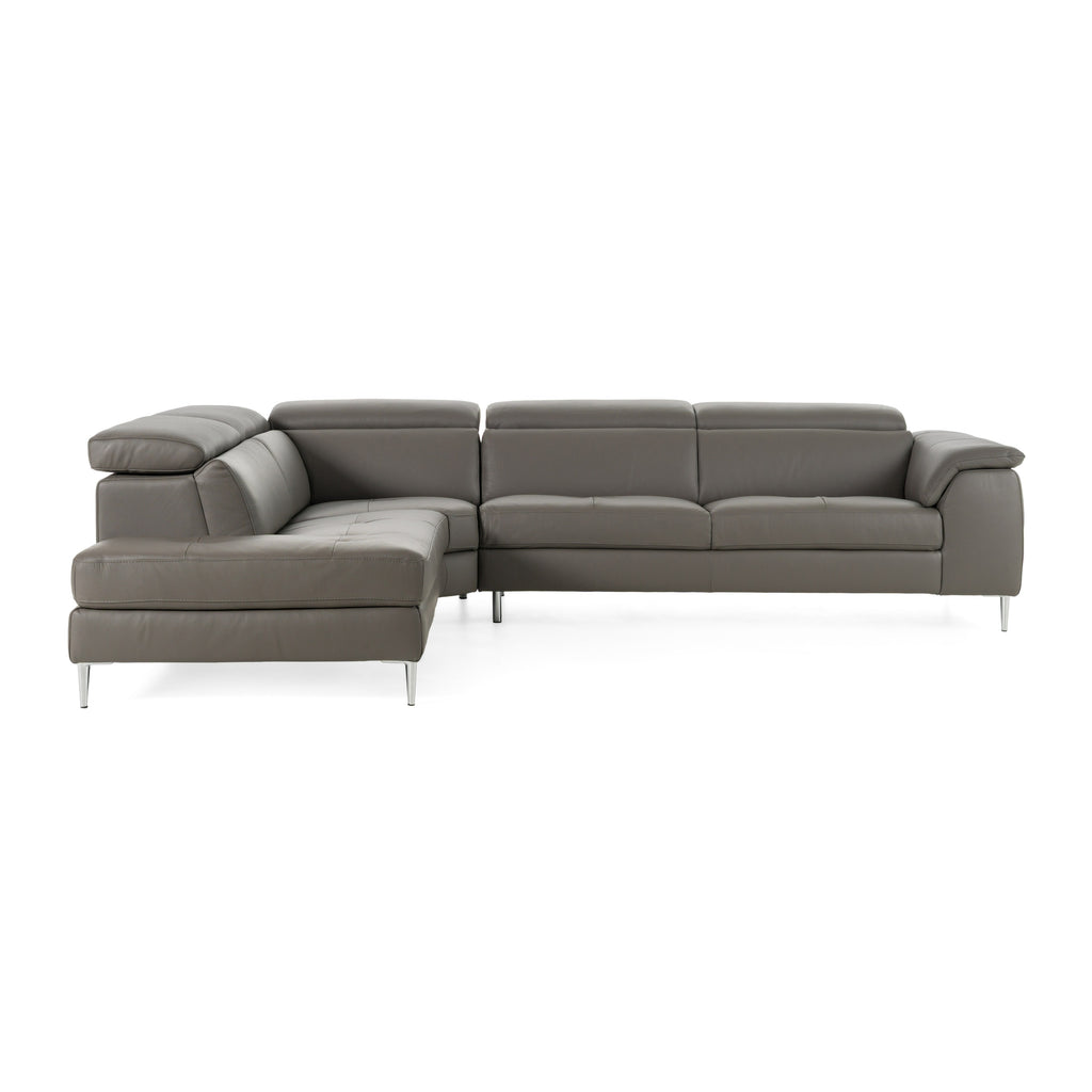 Viola - Italian Contemporary Grey Leather Left Facing Sectional Sofa